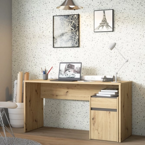 Biurko 140x55 cm z szufladą i szafką  Dąb Artisan/Grafit